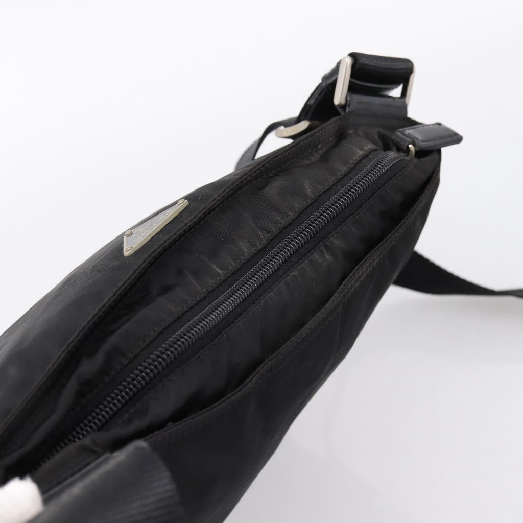 PRADA Shoulder Bag Nylon Black Silver Auth 205200