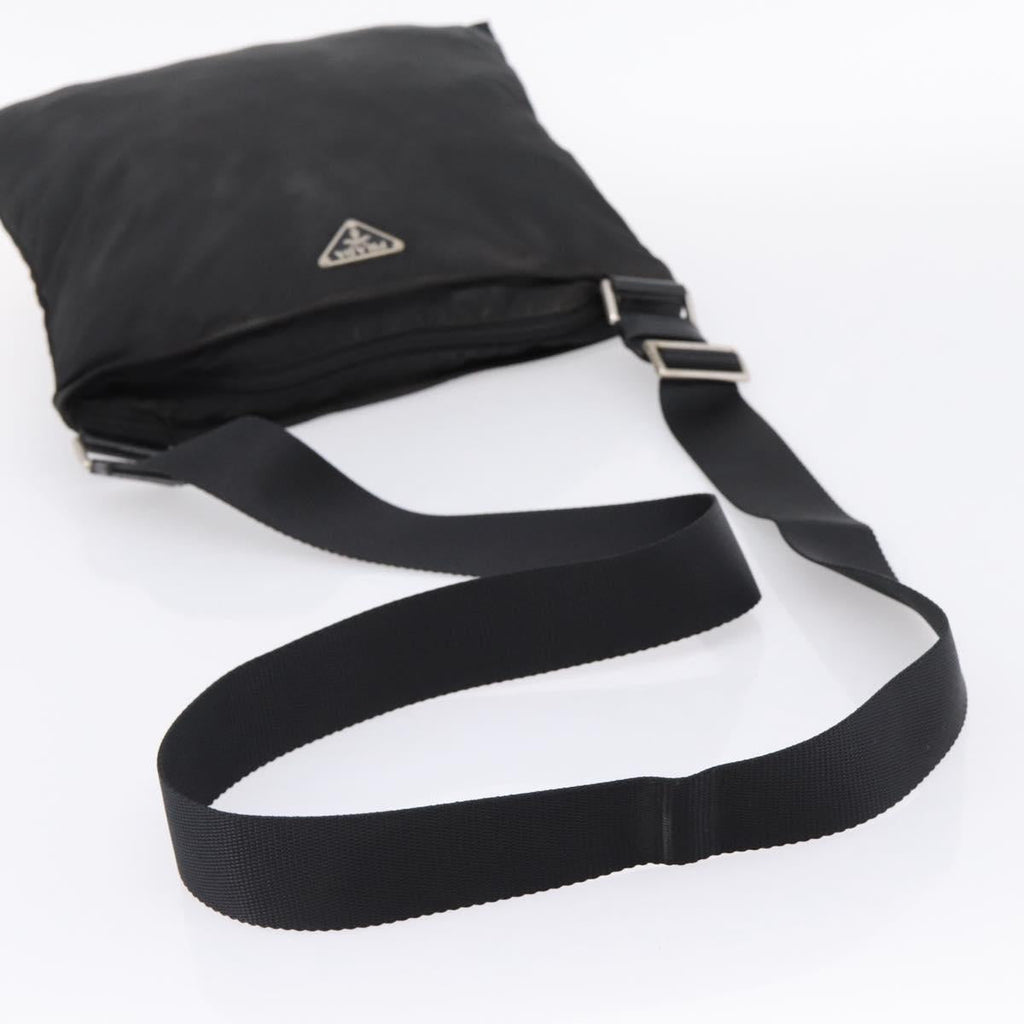 PRADA Shoulder Bag Nylon Black Silver Auth 205200