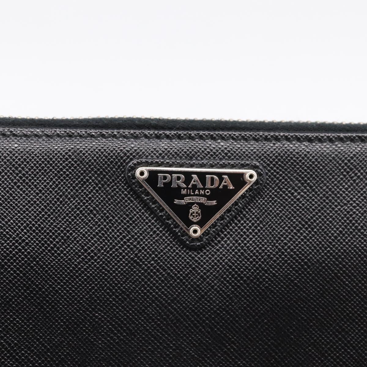 PRADA Long Wallet Saffiano leather Black Silver Auth 205215V