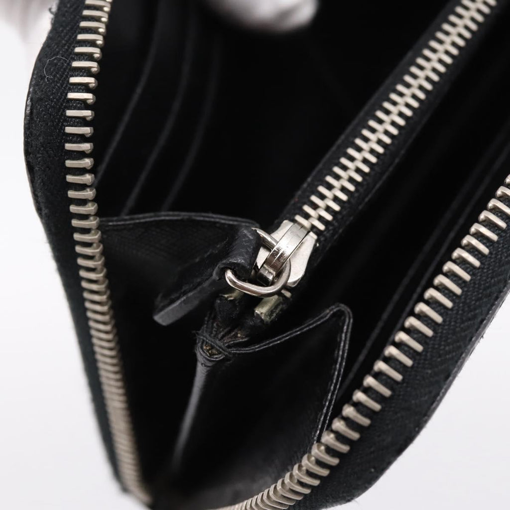 PRADA Long Wallet Saffiano leather Black Silver Auth 205215V