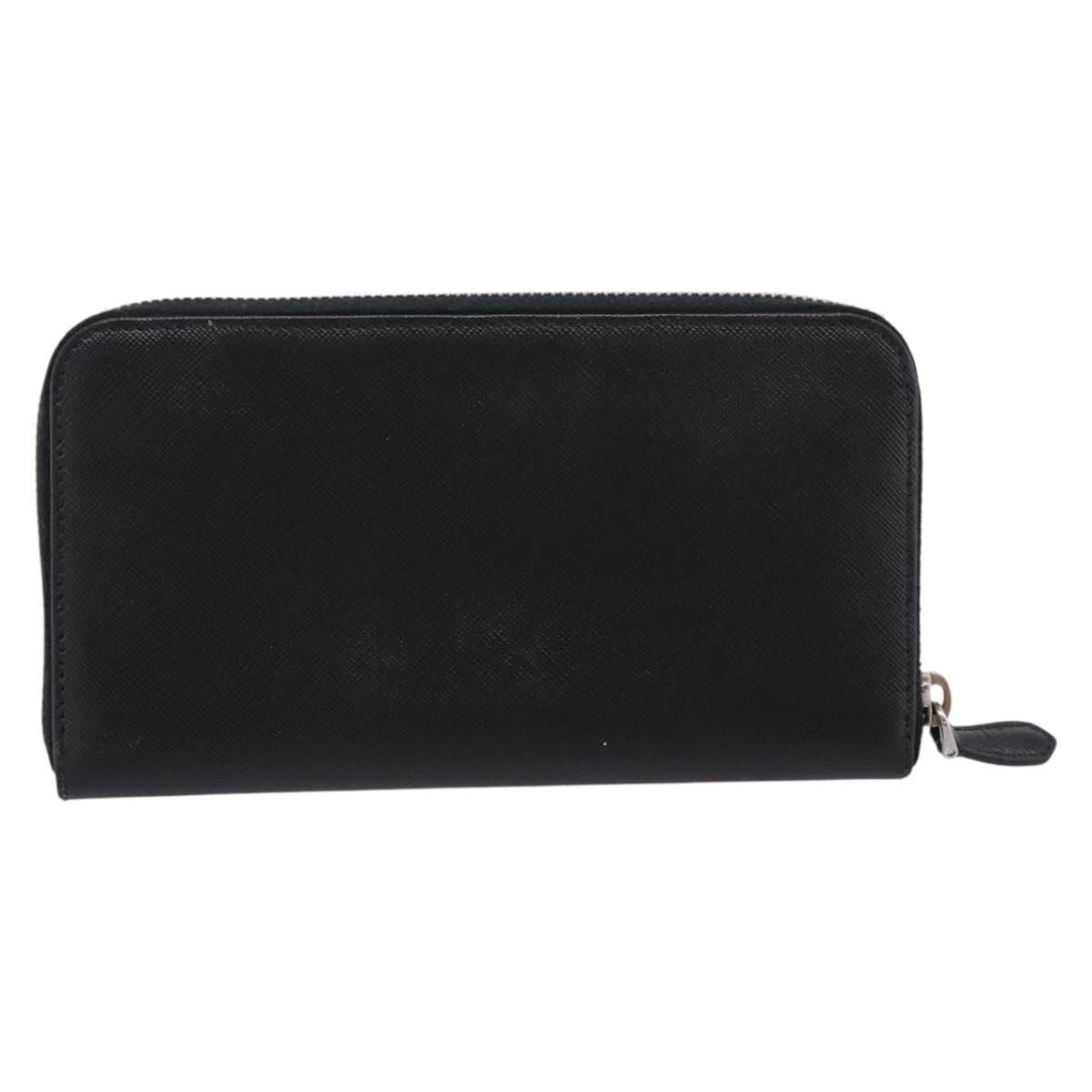 PRADA Long Wallet Saffiano leather Black Silver Auth 205215V