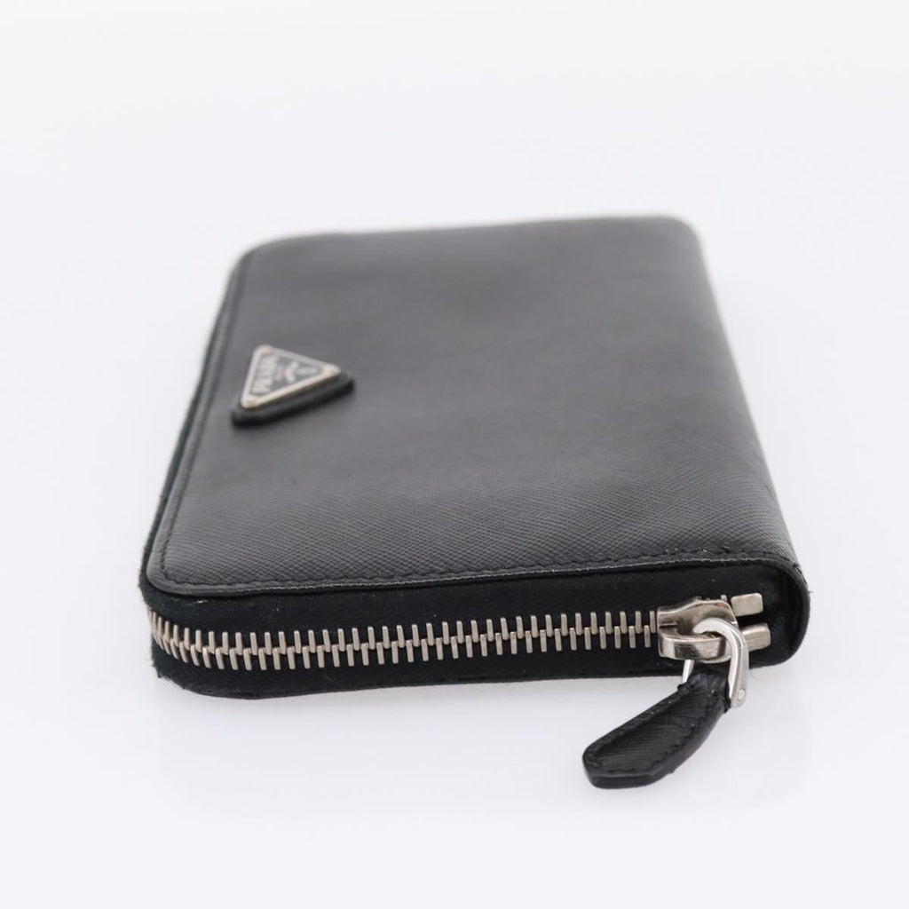 PRADA Long Wallet Saffiano leather Black Silver Auth 205215V