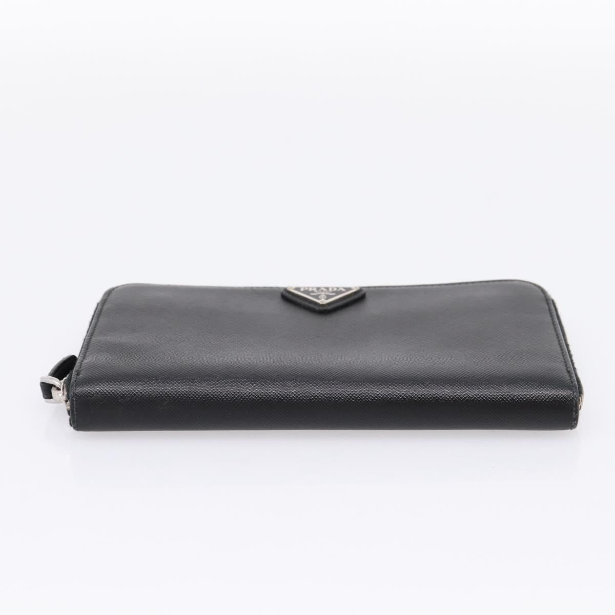 PRADA Long Wallet Saffiano leather Black Silver Auth 205215V