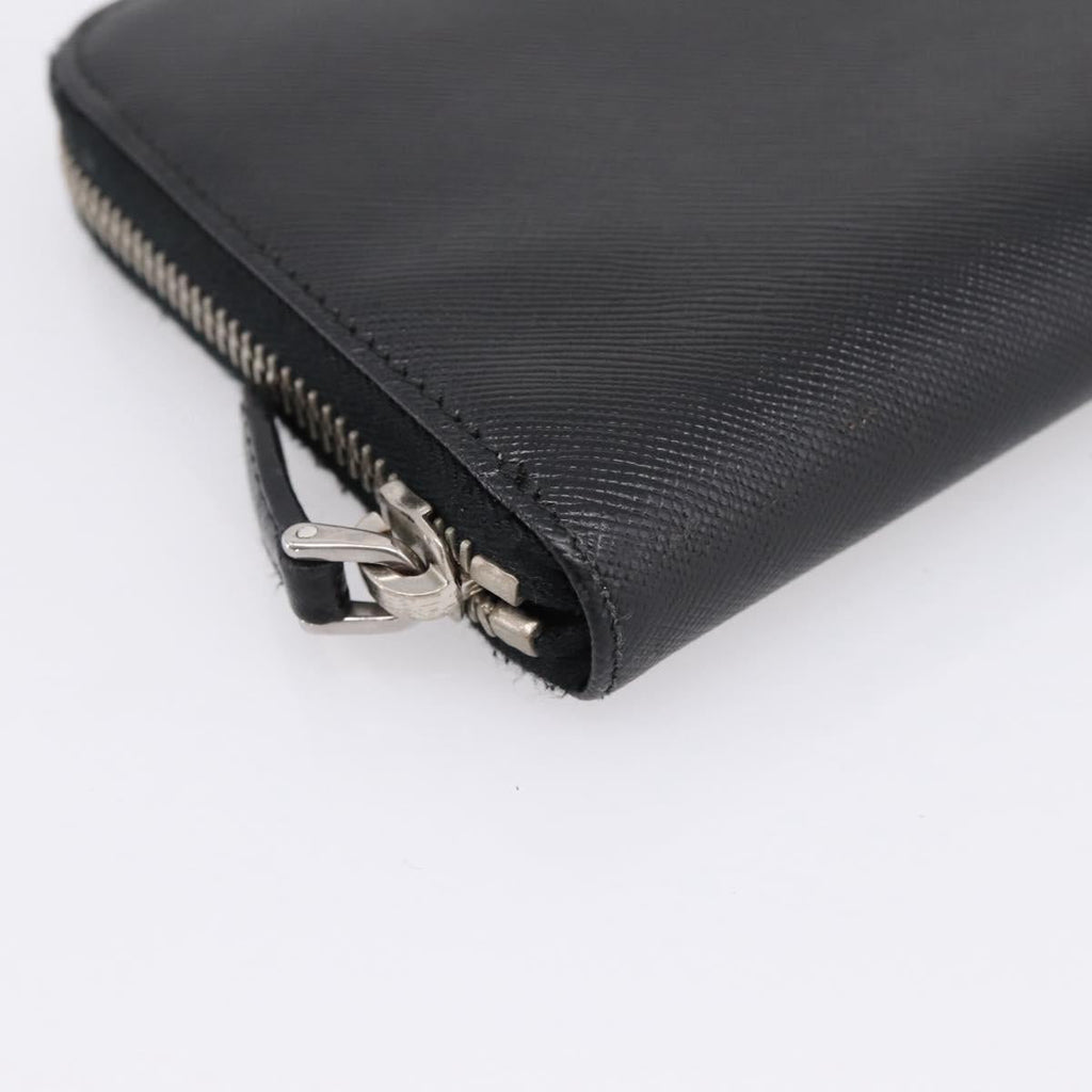 PRADA Long Wallet Saffiano leather Black Silver Auth 205215V
