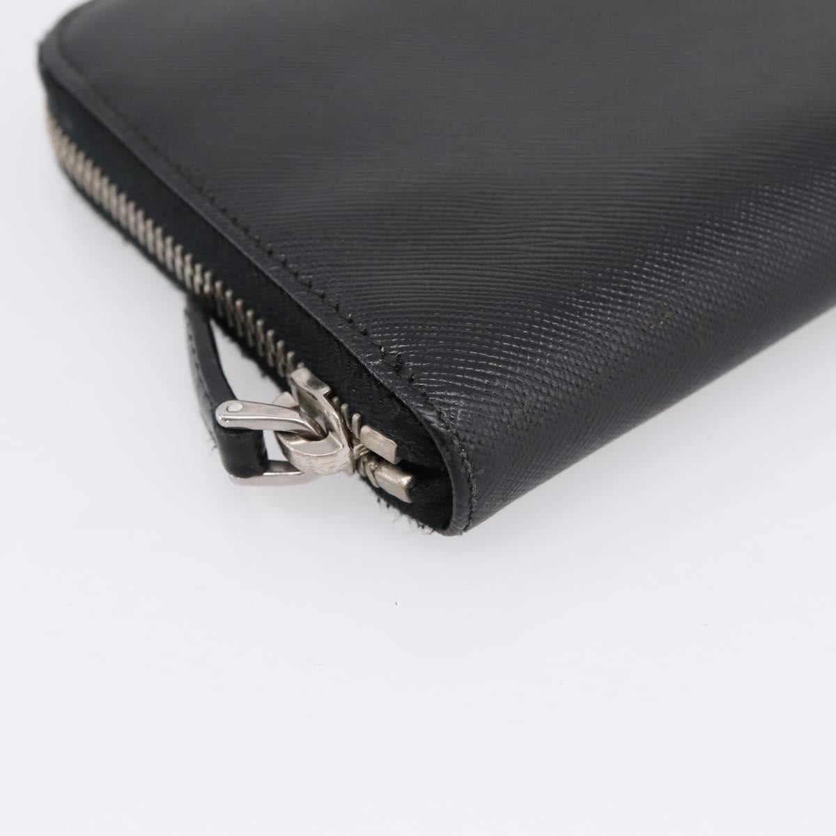 PRADA Long Wallet Saffiano leather Black Silver Auth 205215V