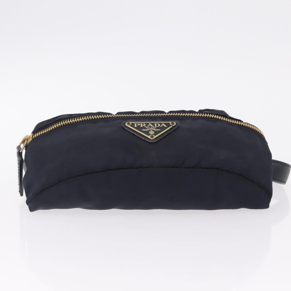 PRADA Waist bag Nylon Navy Gold Auth 205227