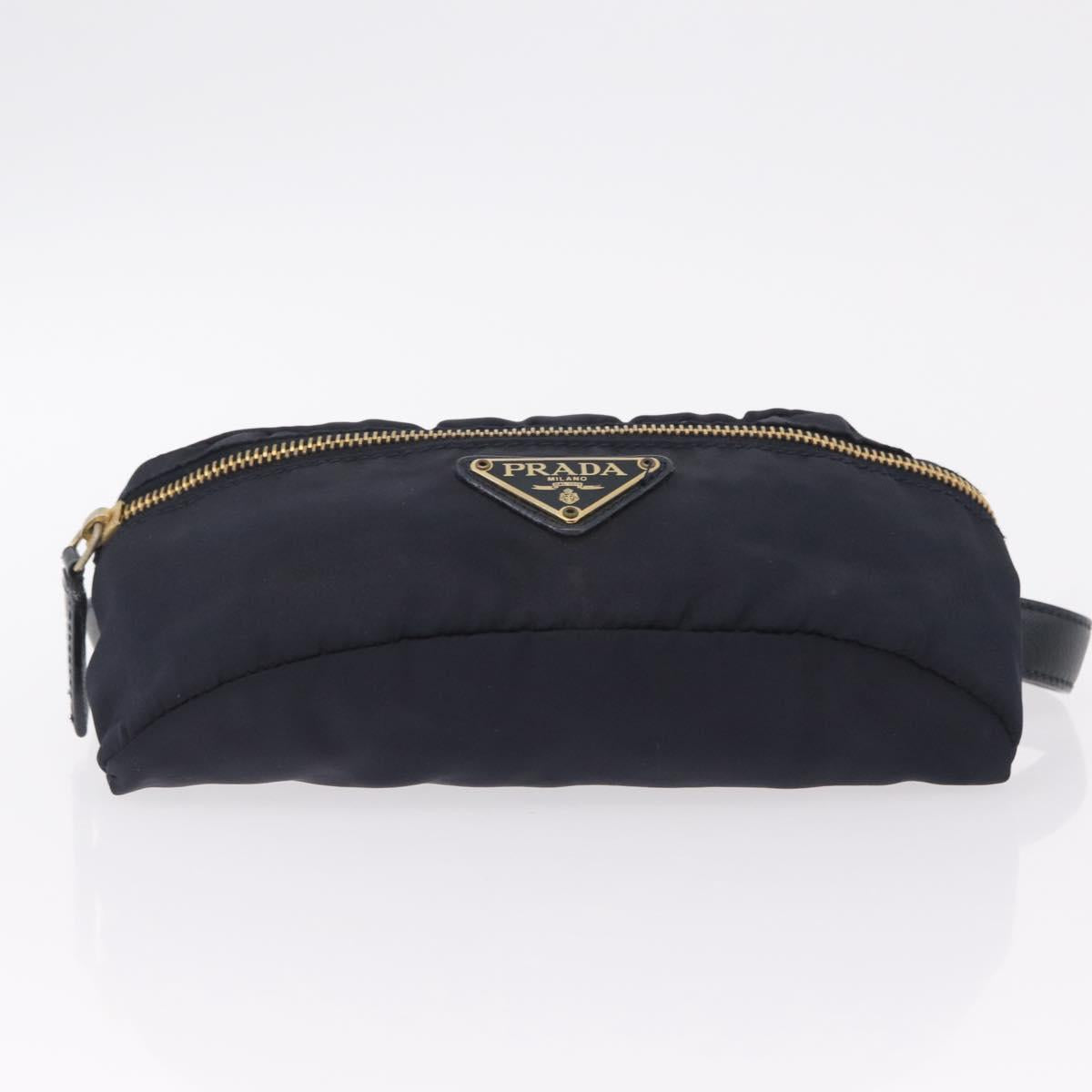 PRADA Waist bag Nylon Navy Gold Auth 205227