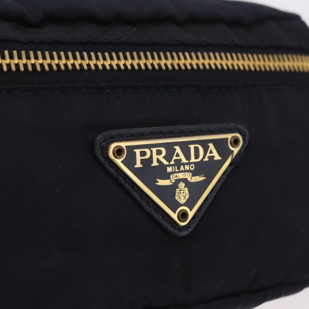 PRADA Waist bag Nylon Navy Gold Auth 205227