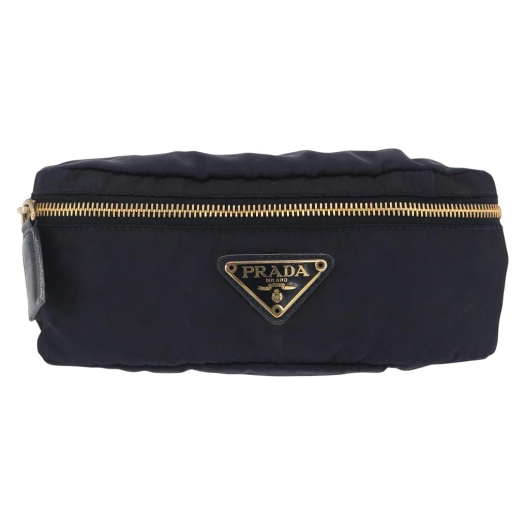 PRADA Waist bag Nylon Navy Gold Auth 205227