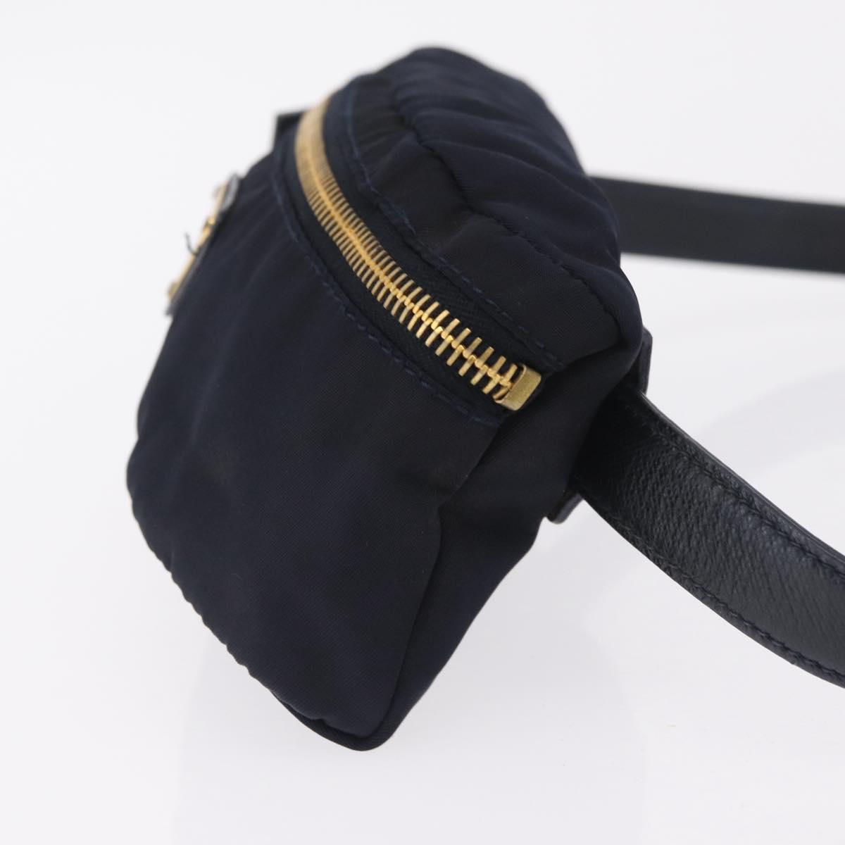 PRADA Waist bag Nylon Navy Gold Auth 205227