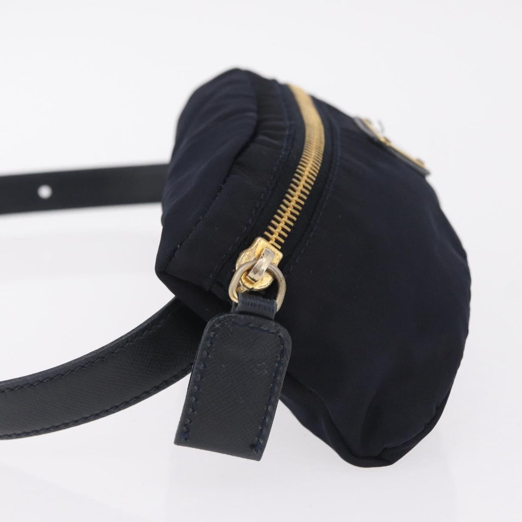 PRADA Waist bag Nylon Navy Gold Auth 205227