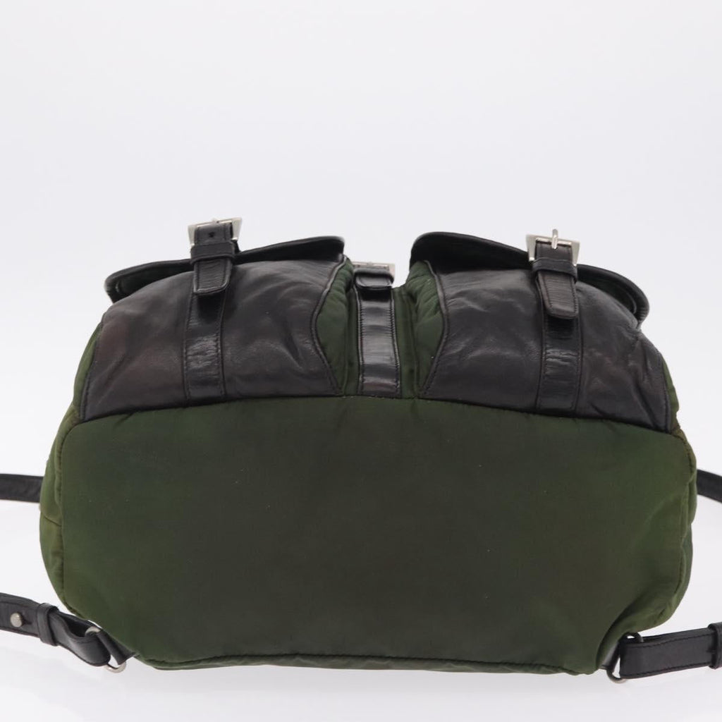 PRADA Backpack Nylon Green Silver Auth 205236