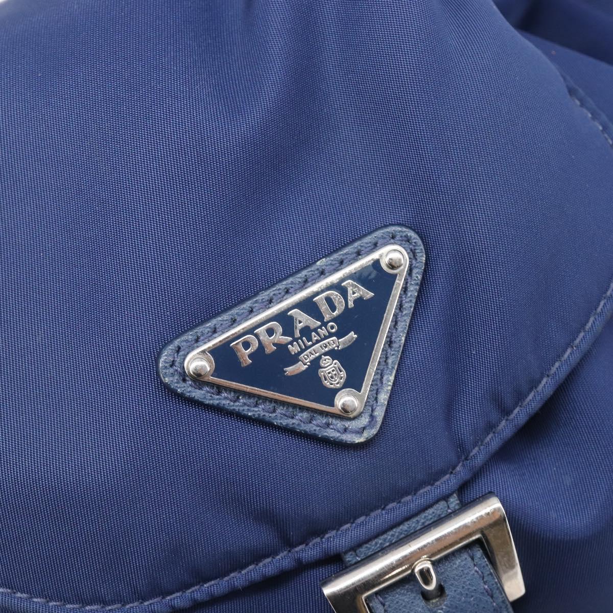 PRADA Backpack Nylon Blue Silver Auth 205419A