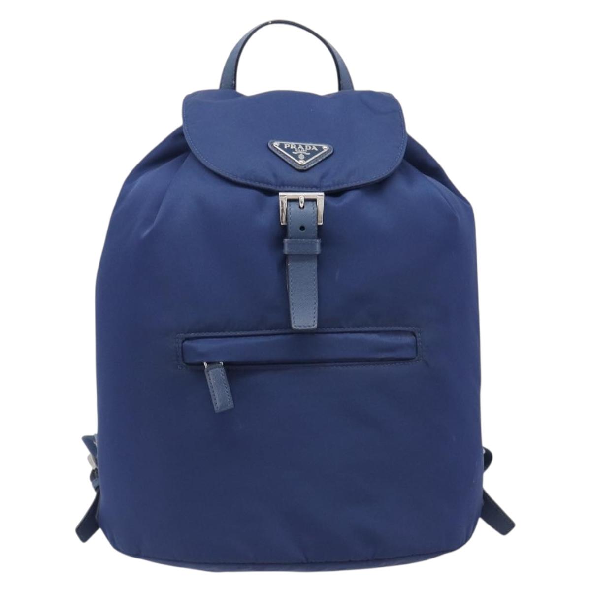 PRADA Backpack Nylon Blue Silver Auth 205419A