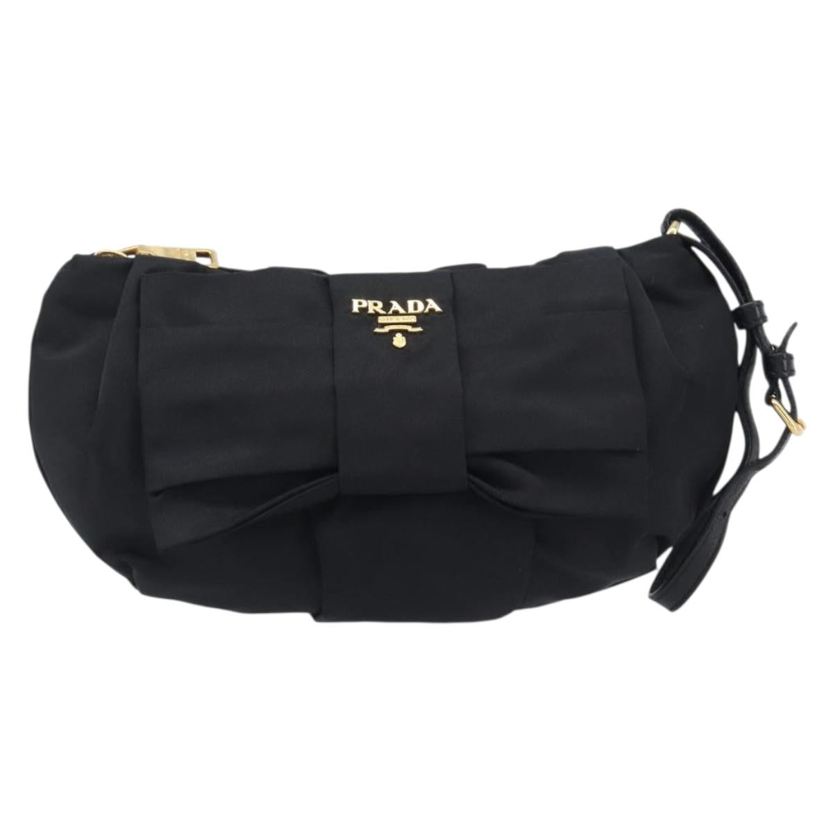 PRADA Pouch Nylon Black Gold Auth 205459V