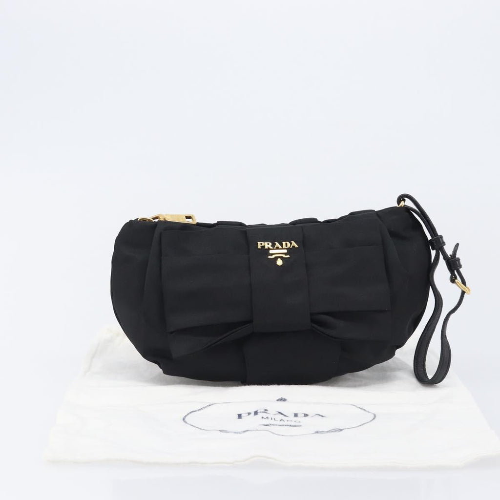 PRADA Pouch Nylon Black Gold Auth 205459V