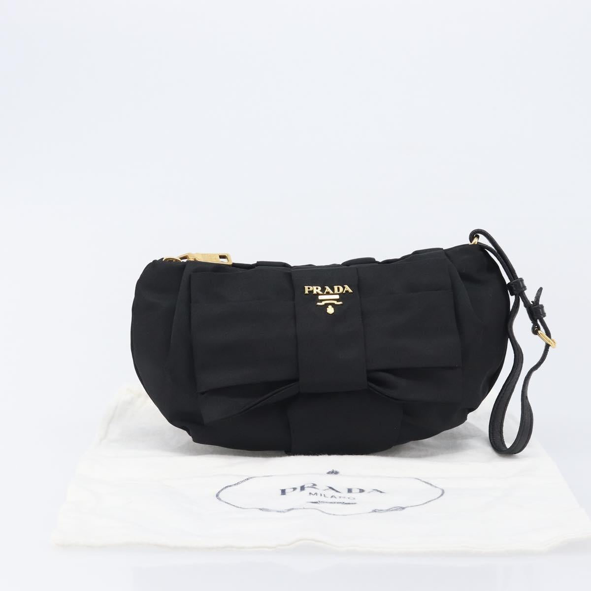 PRADA Pouch Nylon Black Gold Auth 205459V