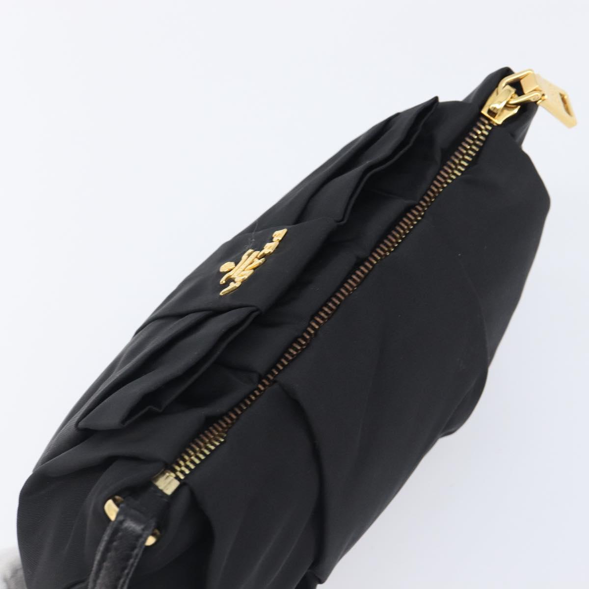 PRADA Pouch Nylon Black Gold Auth 205459V