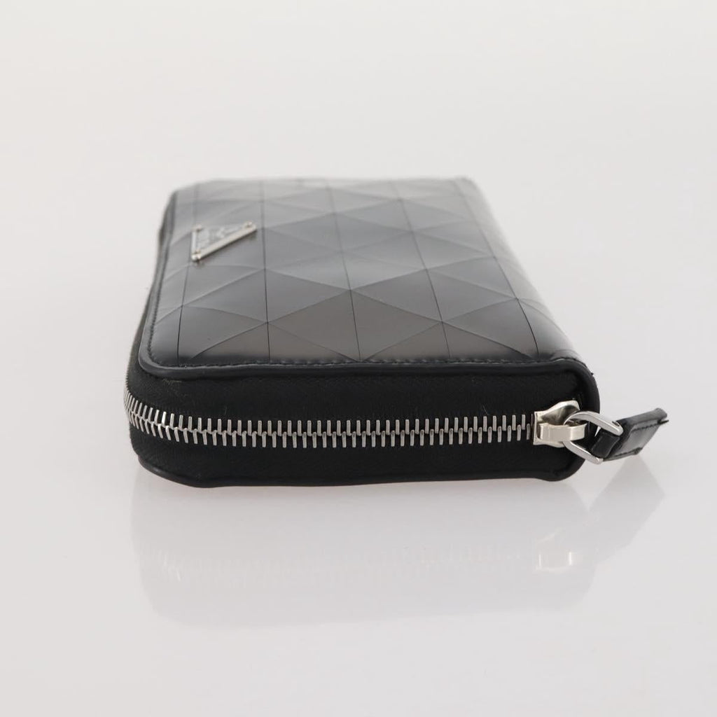 PRADA Long Wallet Leather Black Silver Auth 205863A