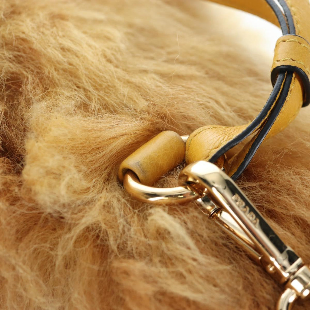 PRADA Shoulder Bag Fur 2way Yellow Gold Auth 205953M