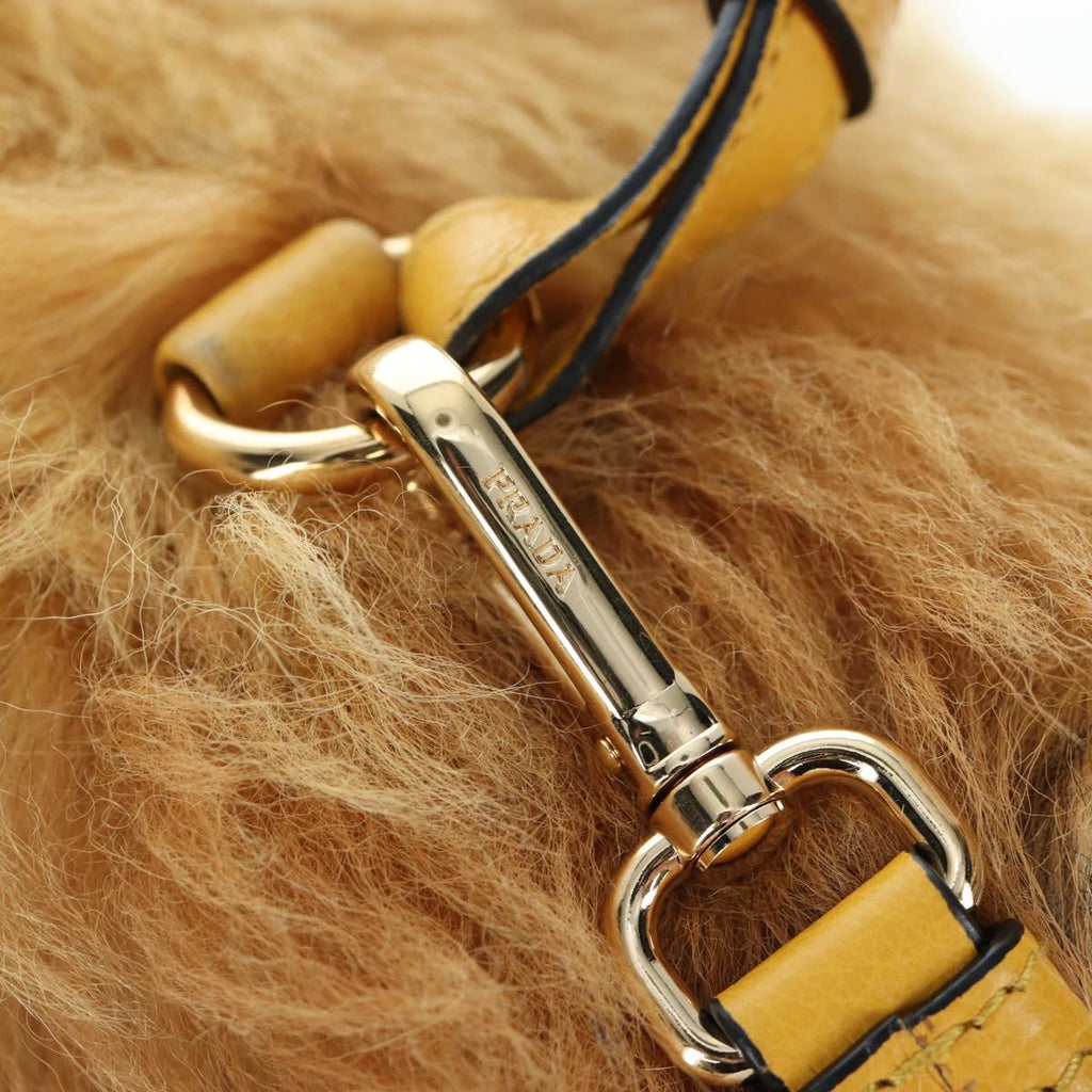 PRADA Shoulder Bag Fur 2way Yellow Gold Auth 205953M