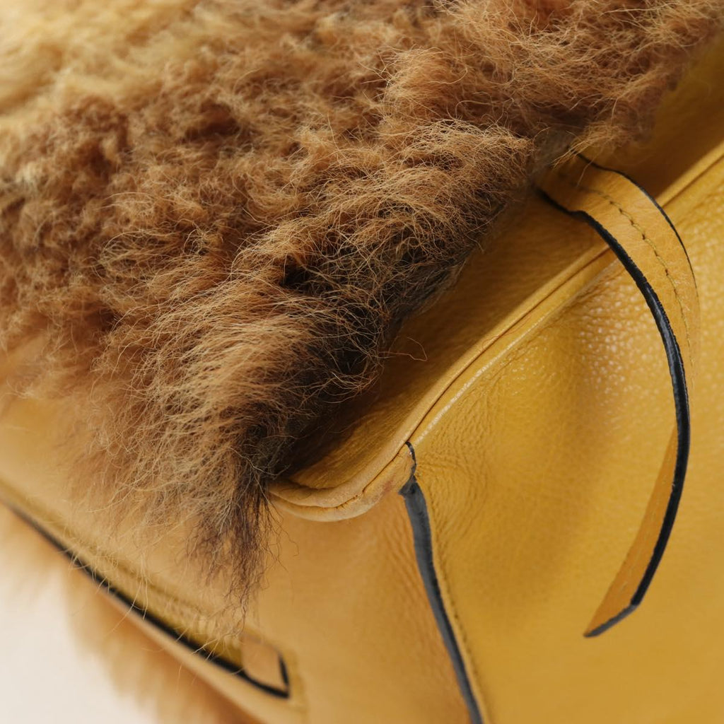 PRADA Shoulder Bag Fur 2way Yellow Gold Auth 205953M