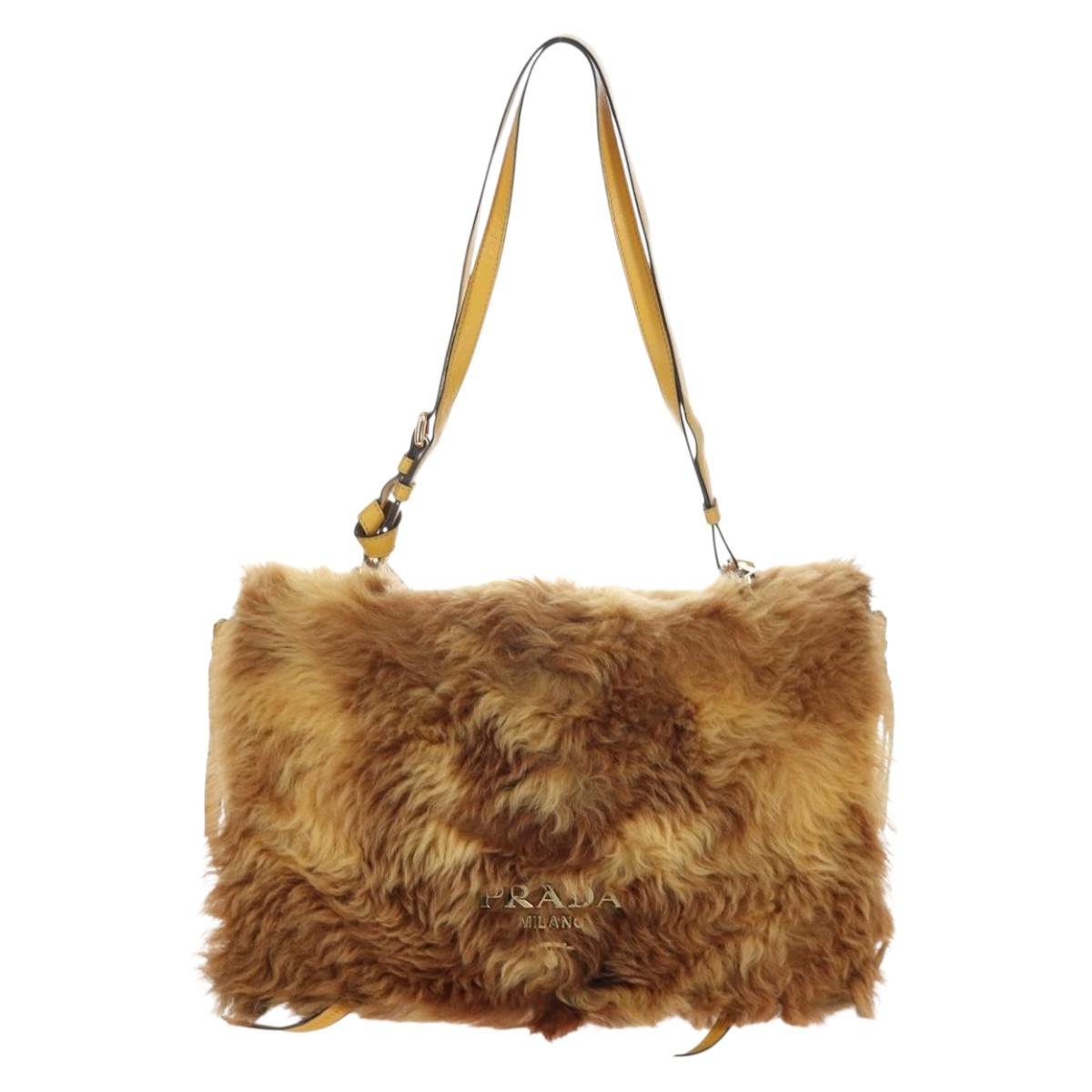 PRADA Shoulder Bag Fur 2way Yellow Gold Auth 205953M