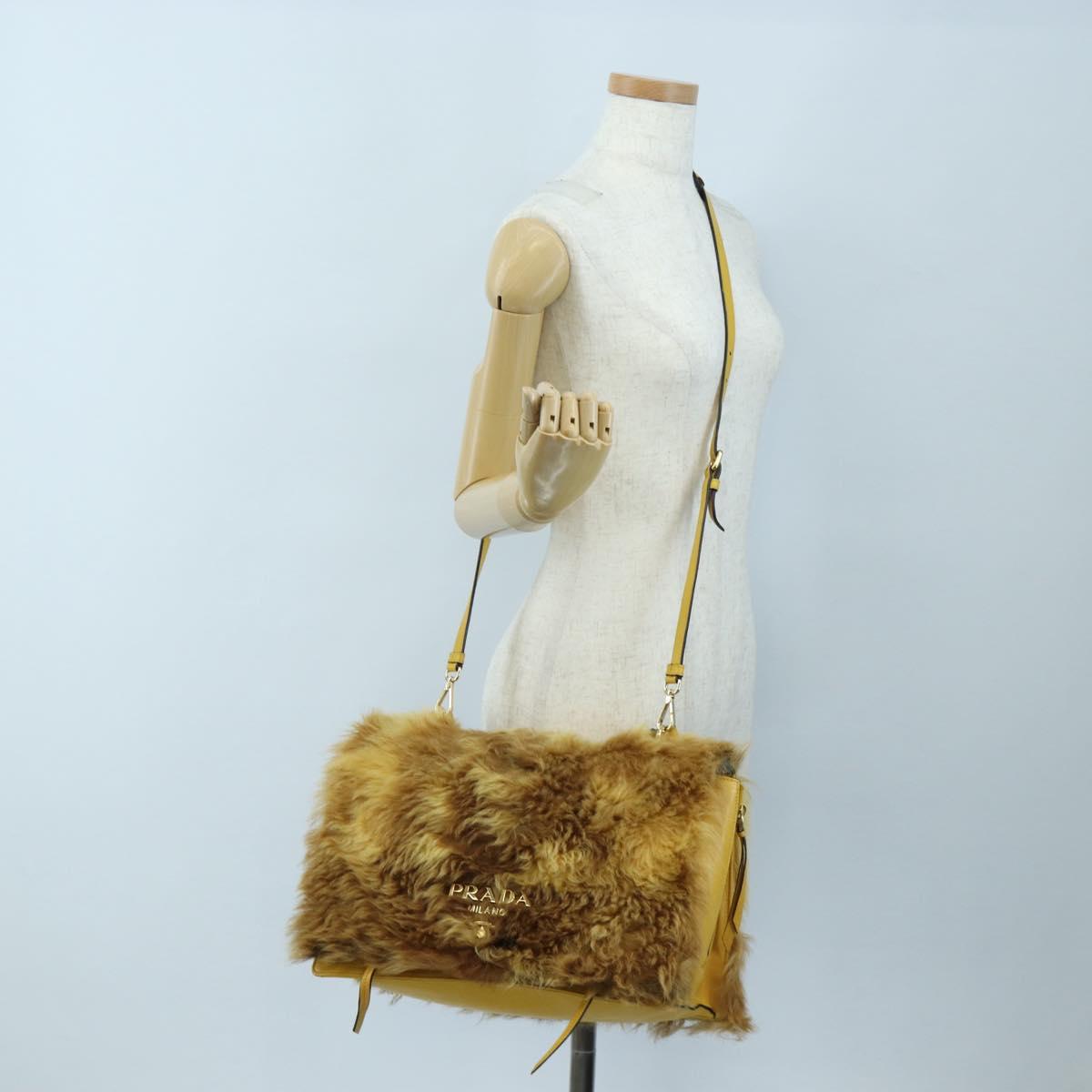 PRADA Shoulder Bag Fur 2way Yellow Gold Auth 205953M