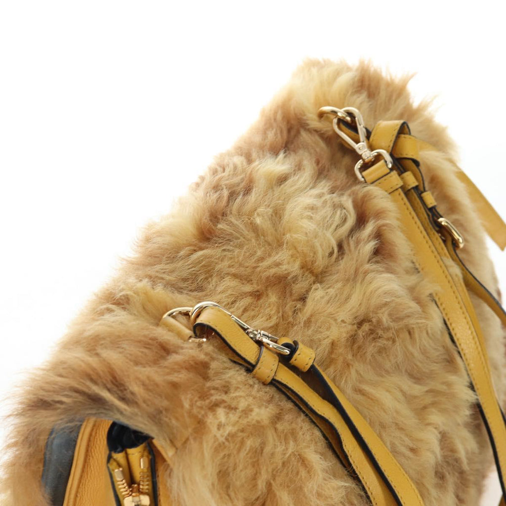 PRADA Shoulder Bag Fur 2way Yellow Gold Auth 205953M