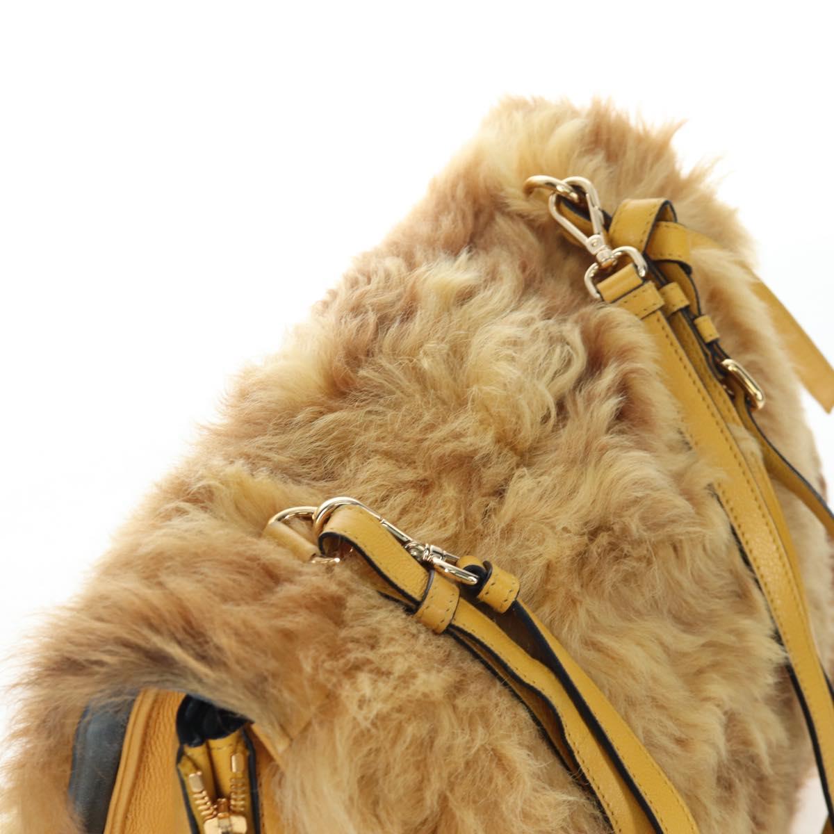 PRADA Shoulder Bag Fur 2way Yellow Gold Auth 205953M