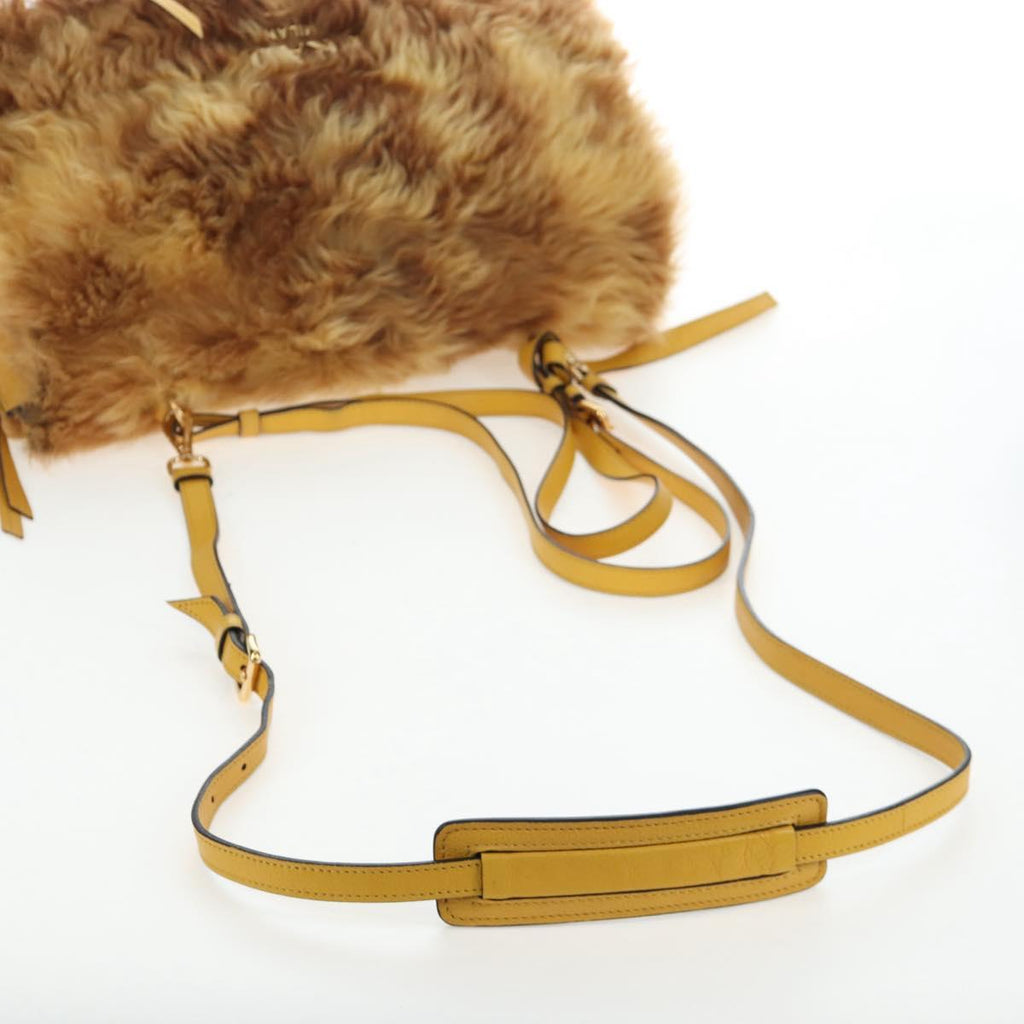 PRADA Shoulder Bag Fur 2way Yellow Gold Auth 205953M