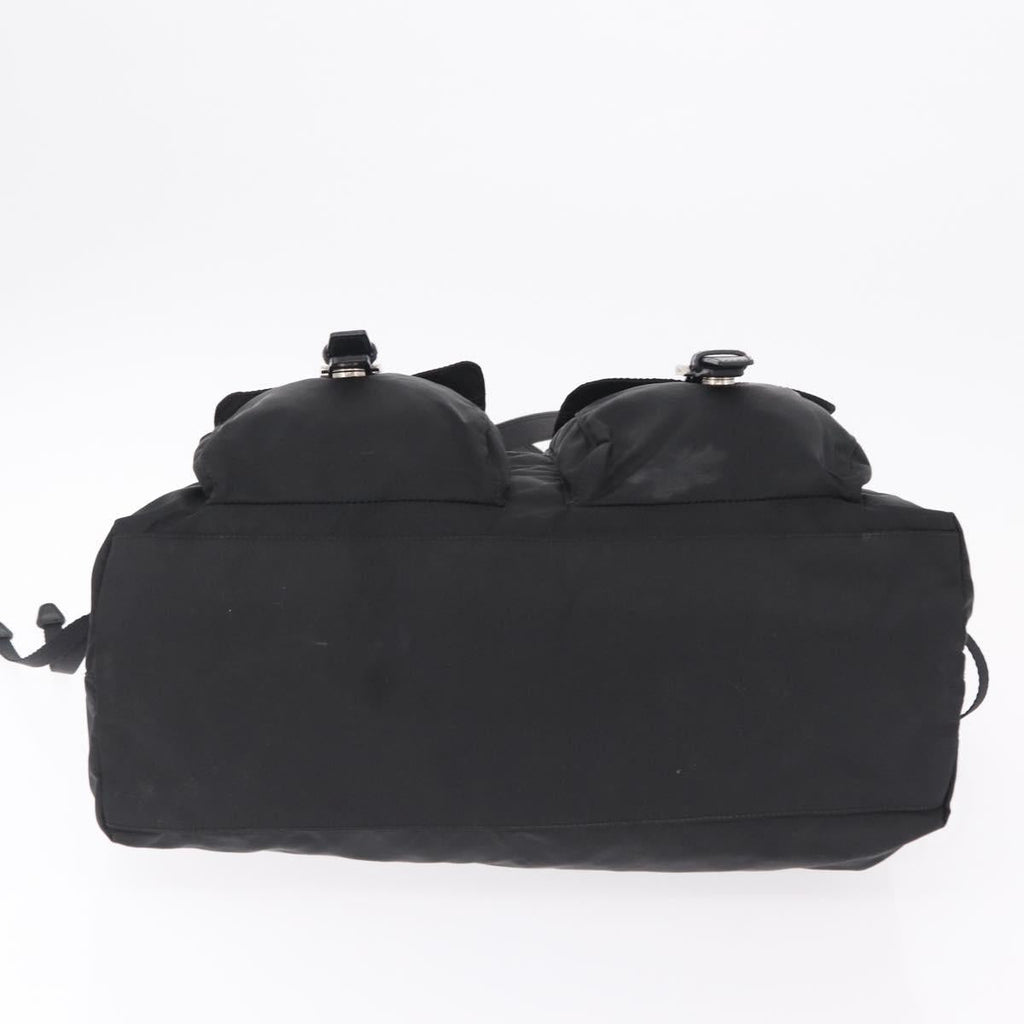 PRADA Tote Bag Nylon Black Silver Auth 206115V