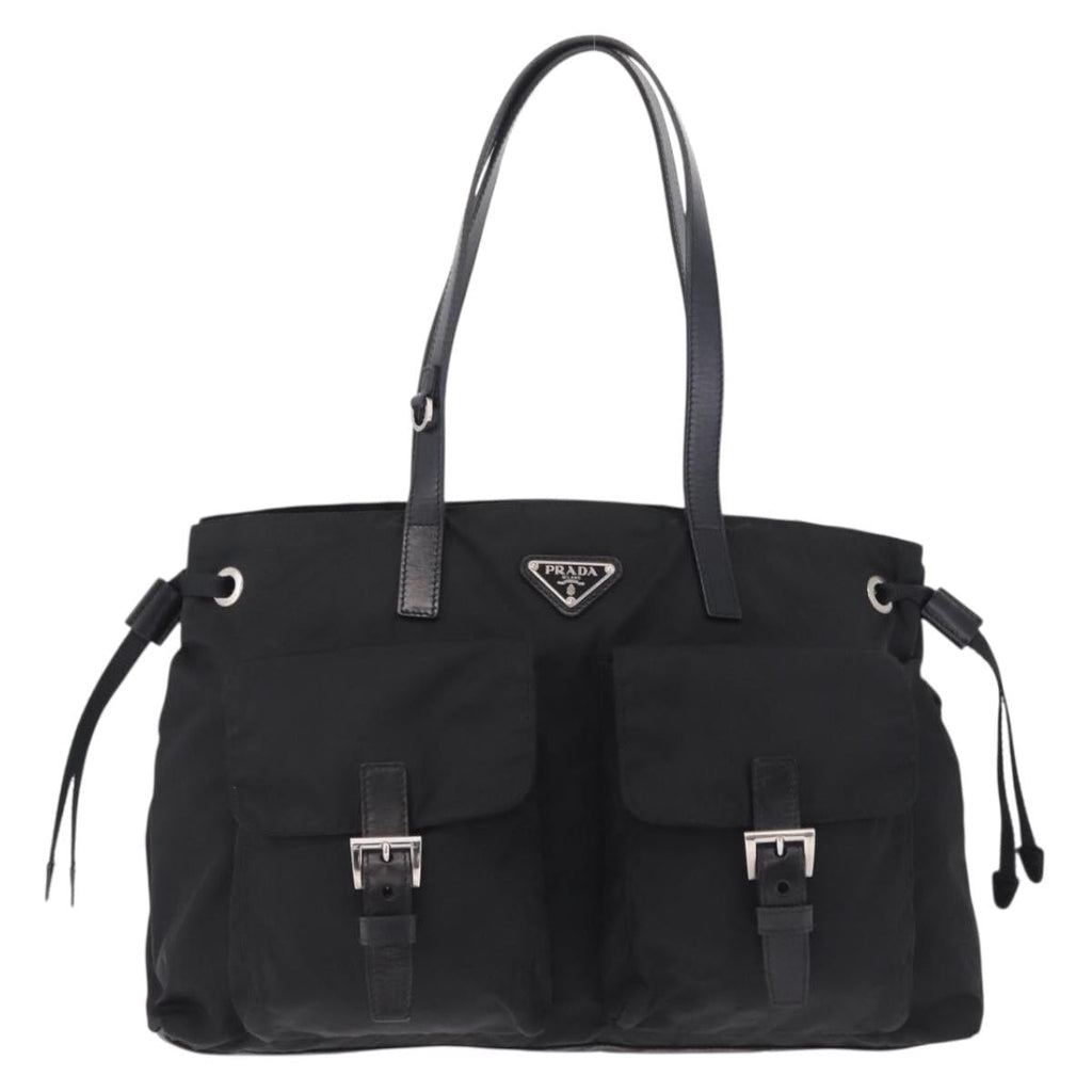 PRADA Tote Bag Nylon Black Silver Auth 206115V