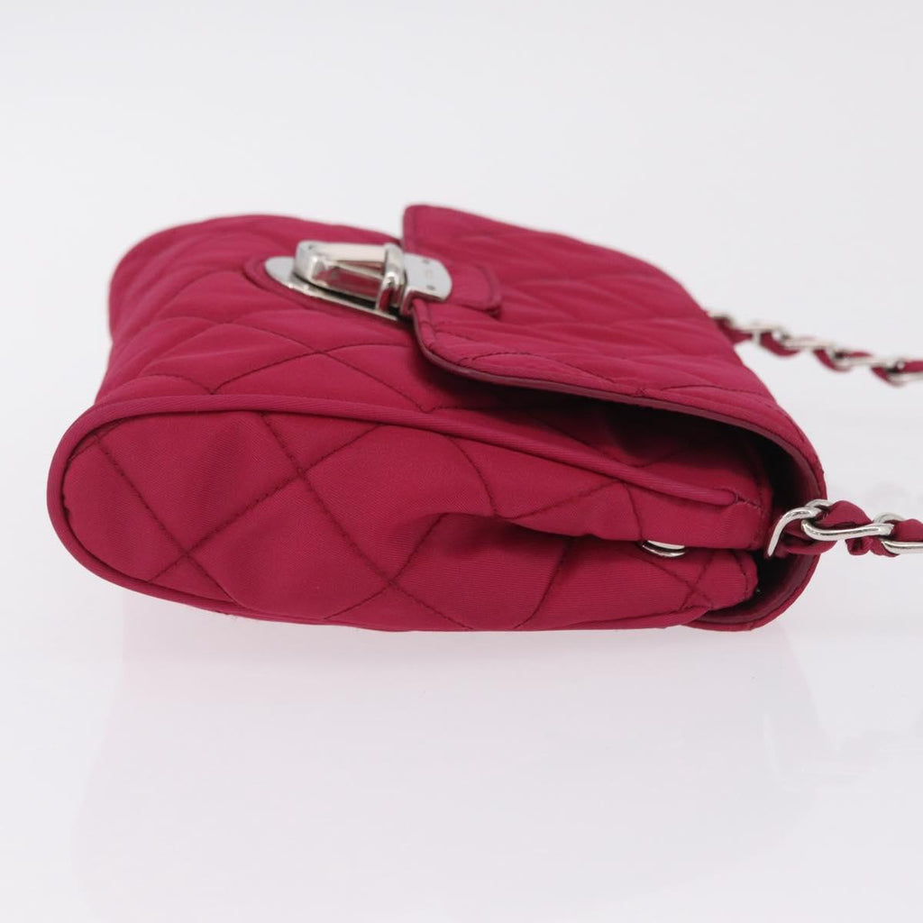 PRADA Chain Shoulder Bag Nylon Pink Silver Auth 206227A