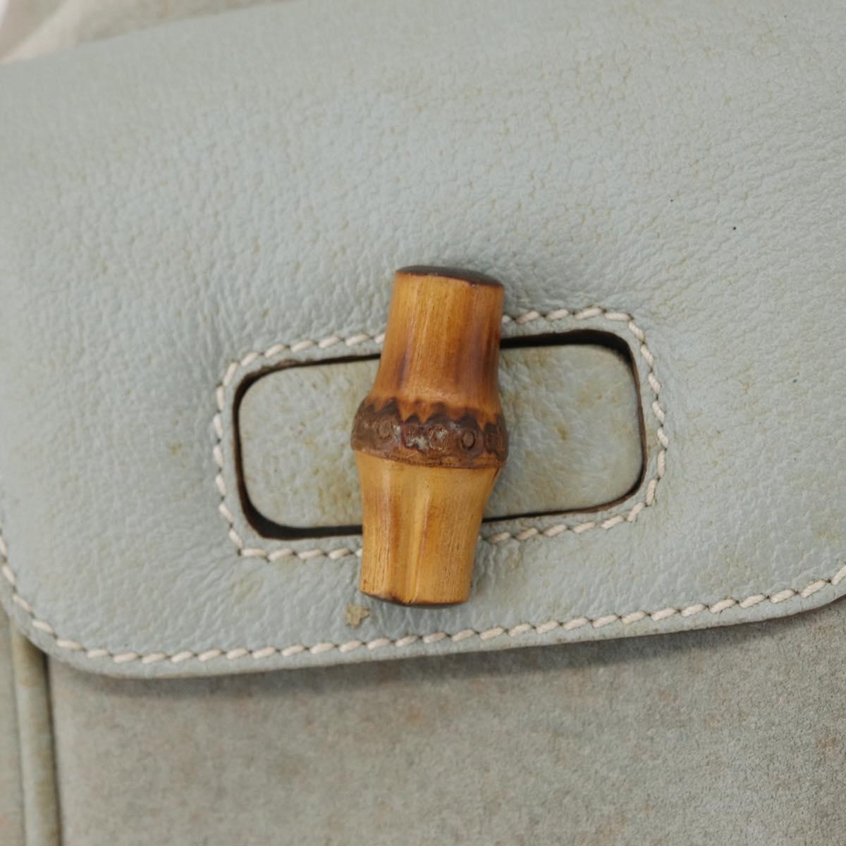 GUCCI Bamboo Backpack Leather Light Blue Gold 003 2058 0016 Auth 206231