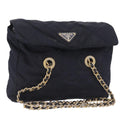 PRADA Chain Shoulder Bag Nylon Navy Gold Auth 206423