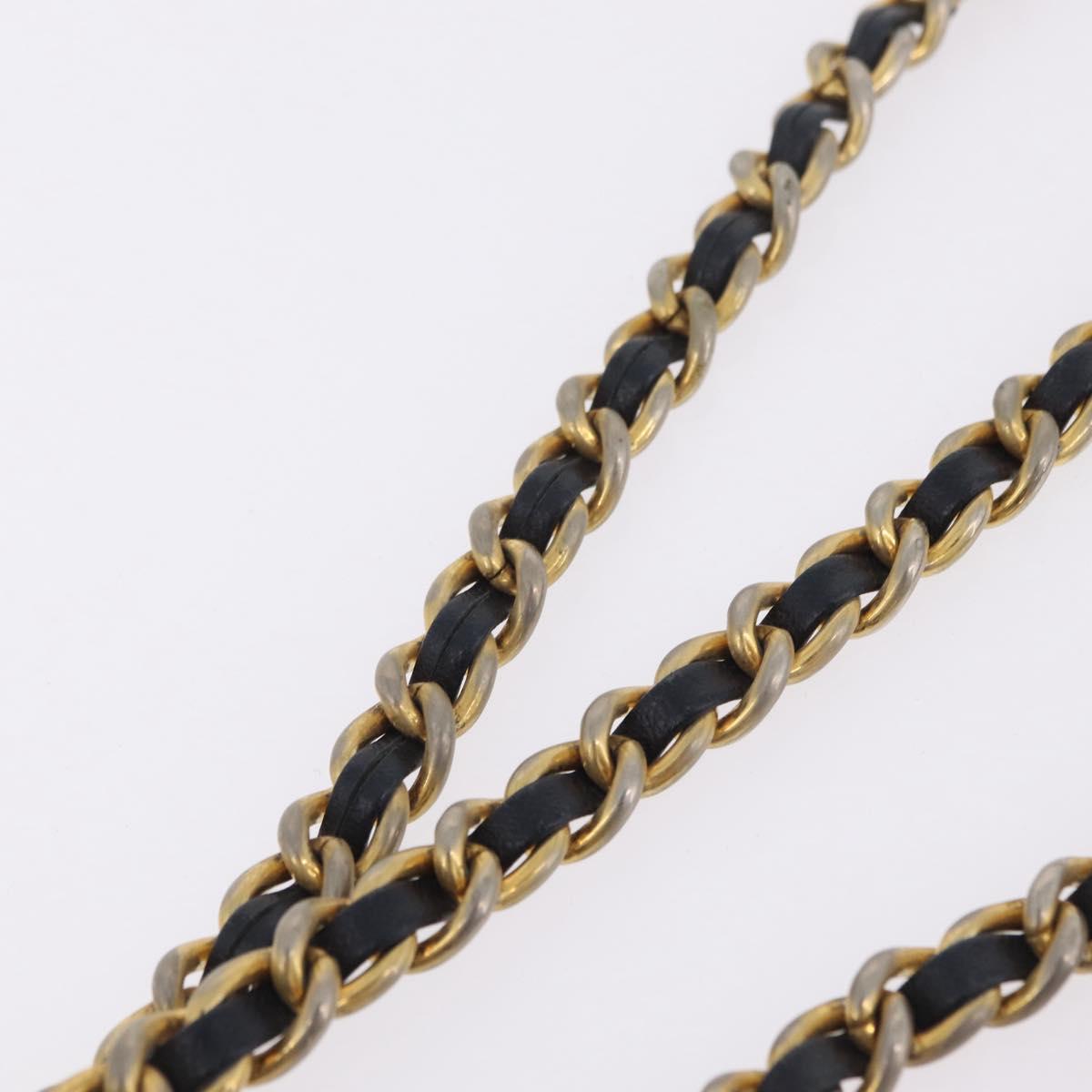 PRADA Chain Shoulder Bag Nylon Navy Gold Auth 206423