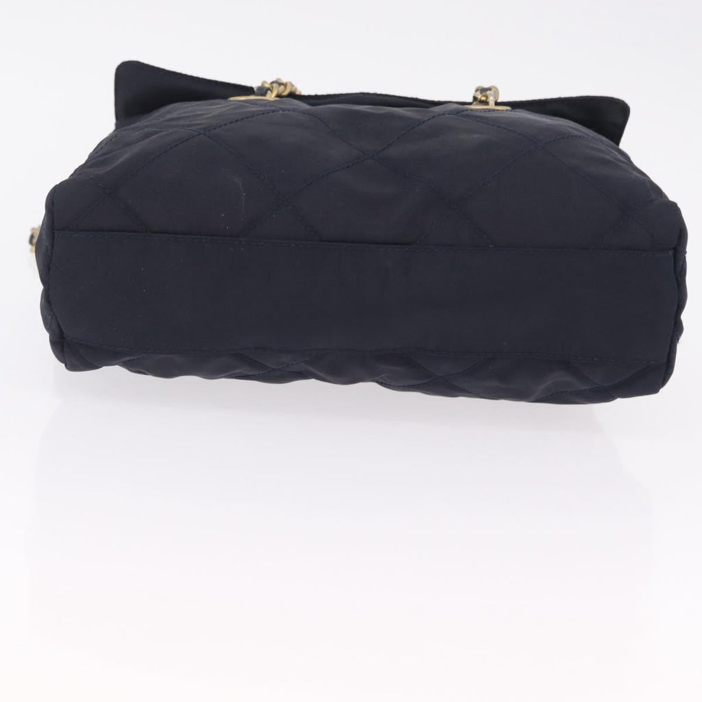 PRADA Chain Shoulder Bag Nylon Navy Gold Auth 206423