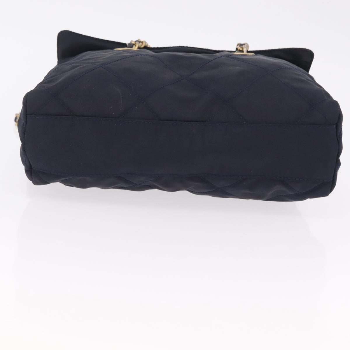 PRADA Chain Shoulder Bag Nylon Navy Gold Auth 206423