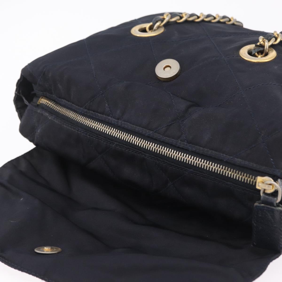 PRADA Chain Shoulder Bag Nylon Navy Gold Auth 206423