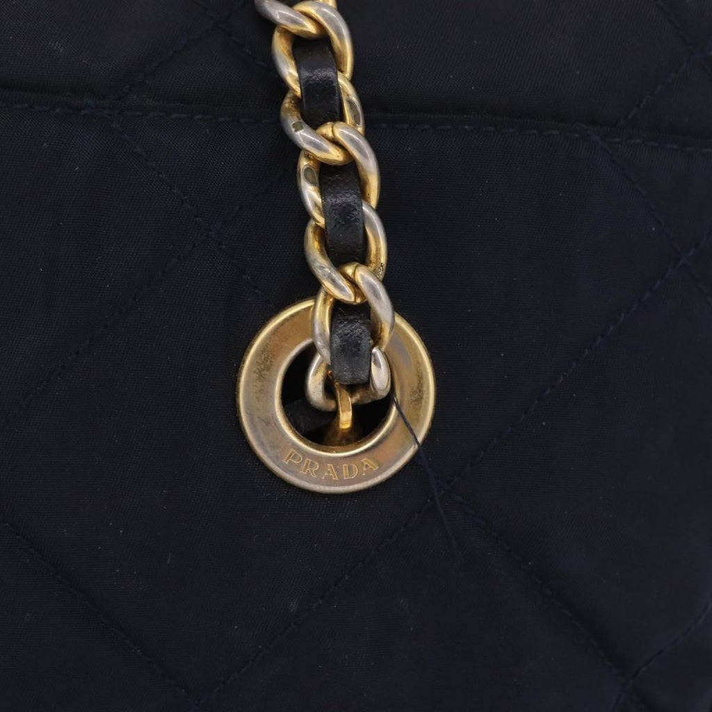 PRADA Chain Shoulder Bag Nylon Navy Gold Auth 206423