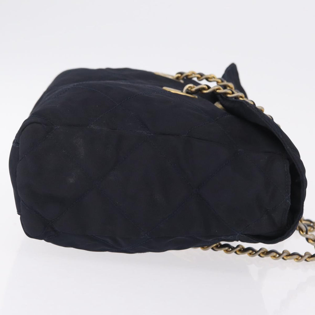PRADA Chain Shoulder Bag Nylon Navy Gold Auth 206423