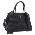 PRADA Hand Bag Leather 2way Black Silver Auth 206472M