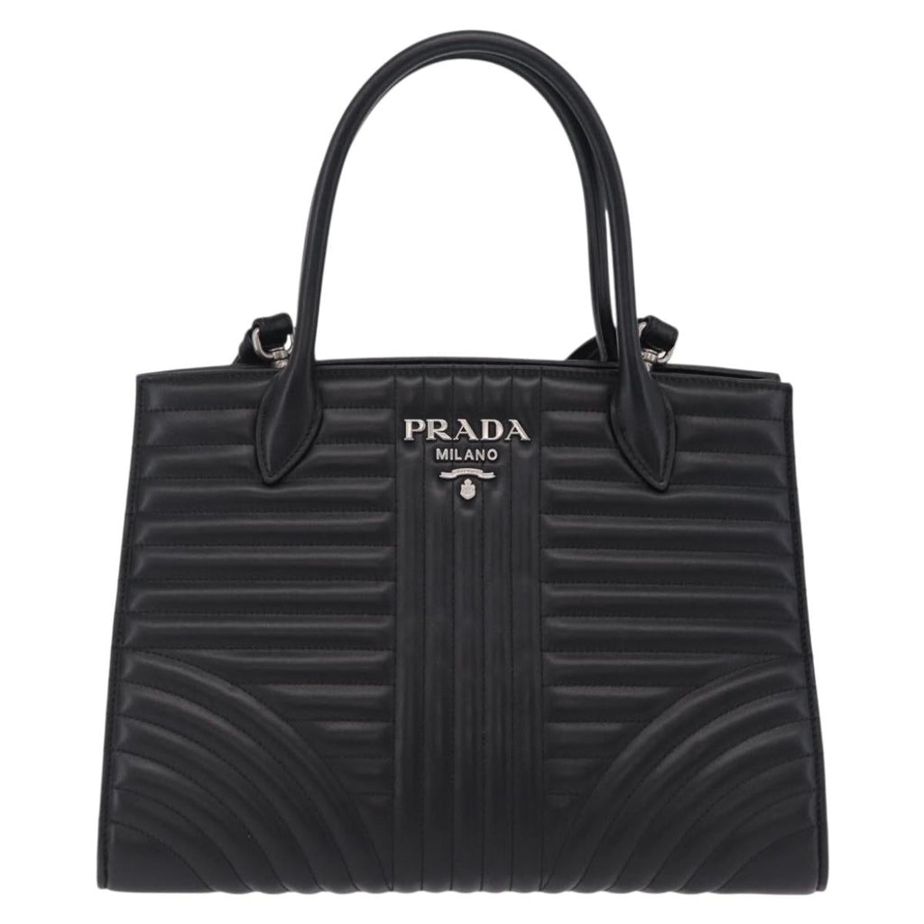 PRADA Hand Bag Leather 2way Black Silver Auth 206472M
