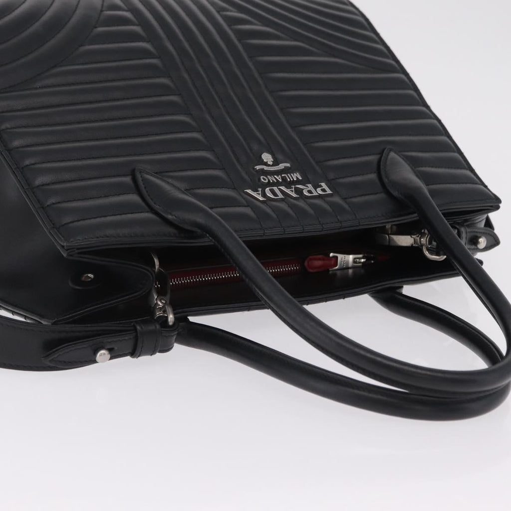 PRADA Hand Bag Leather 2way Black Silver Auth 206472M