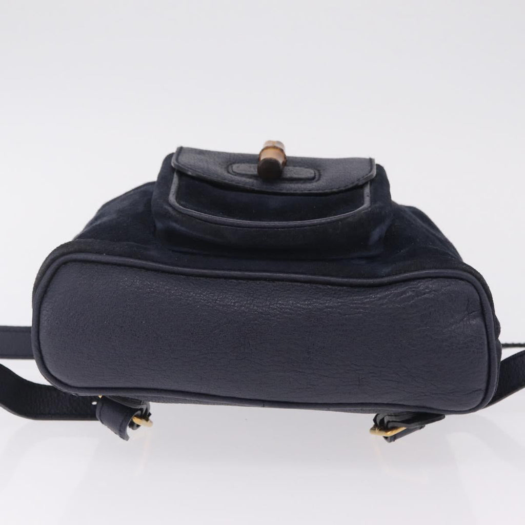 GUCCI Bamboo Backpack Suede Navy Gold 003 1998 0030 Auth 206490