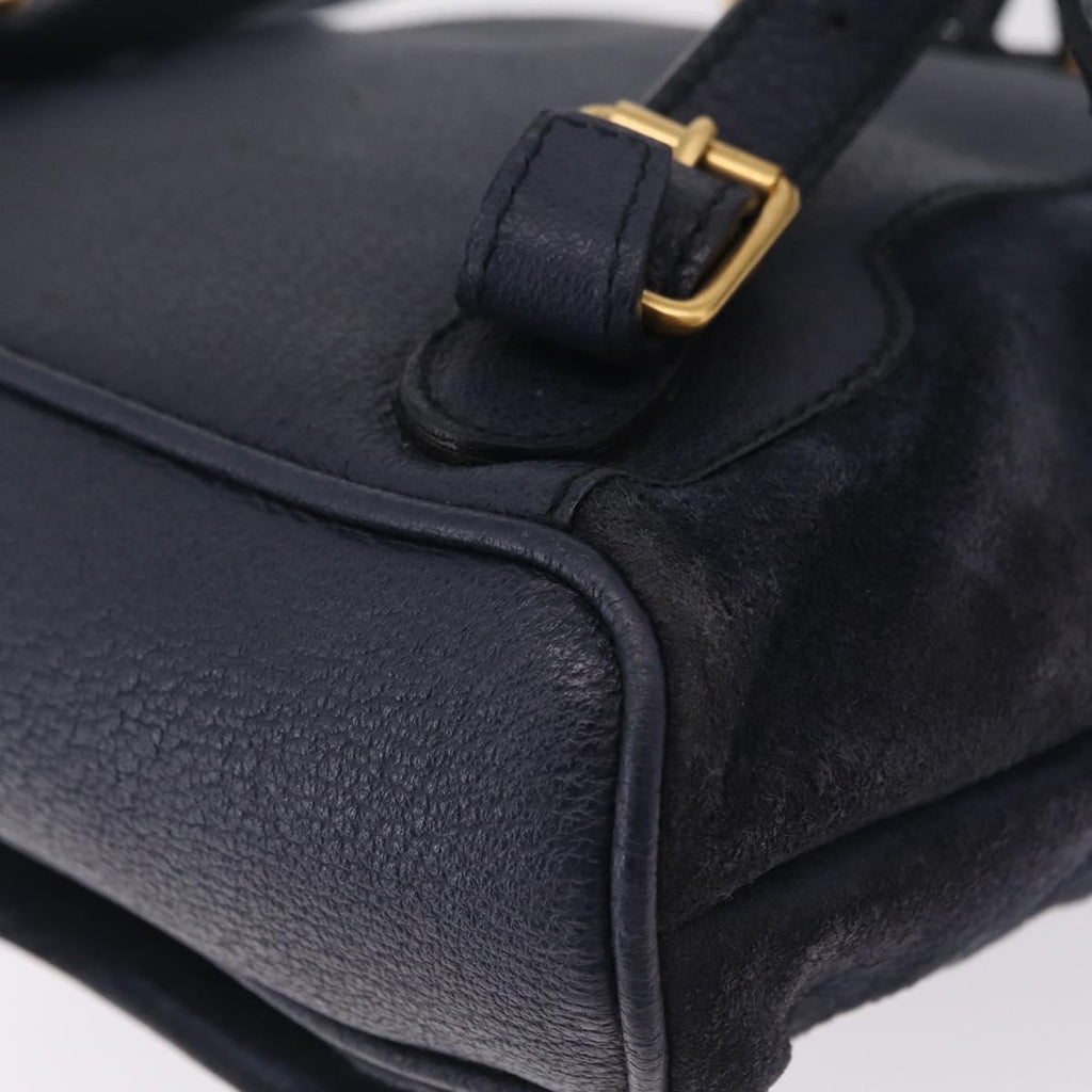 GUCCI Bamboo Backpack Suede Navy Gold 003 1998 0030 Auth 206490