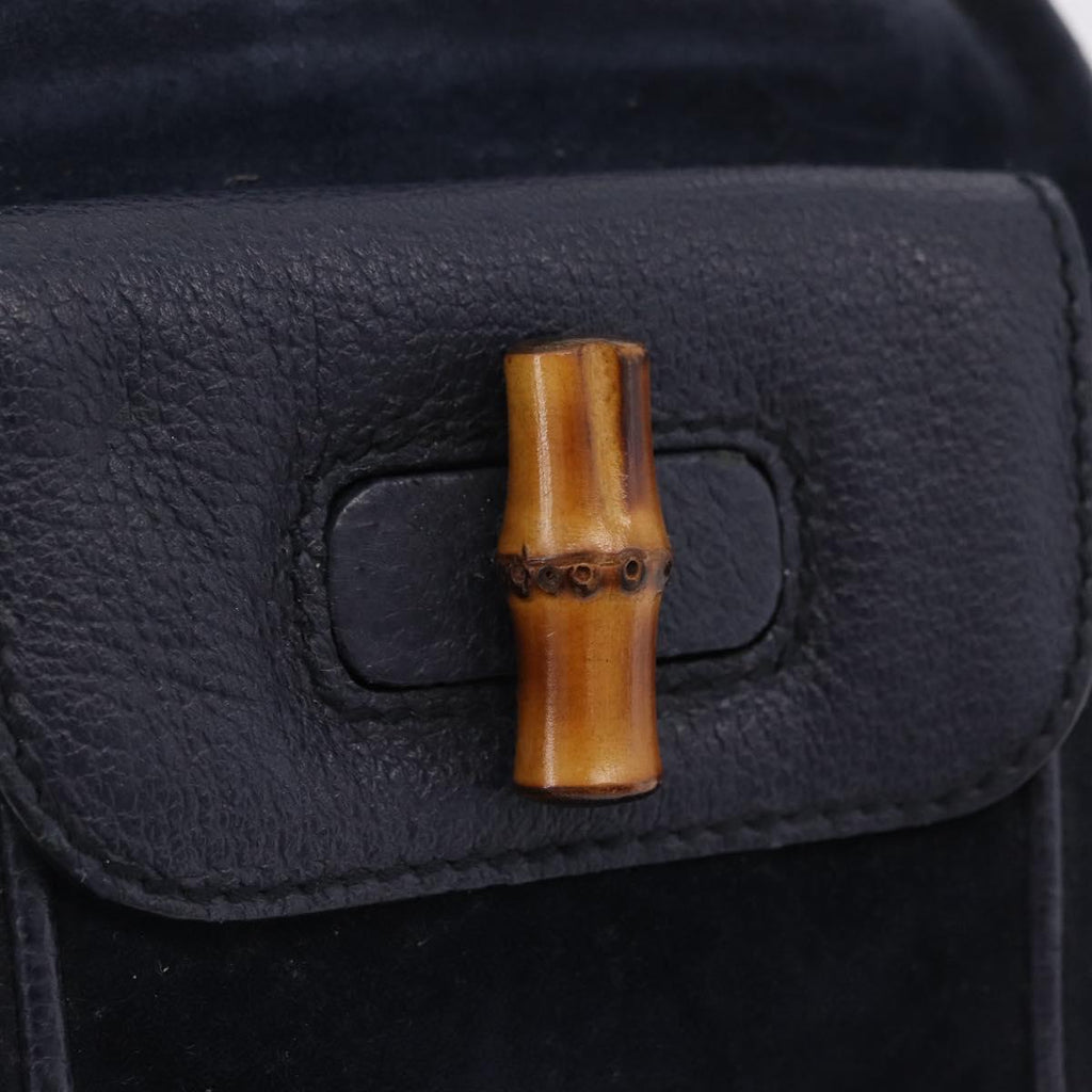 GUCCI Bamboo Backpack Suede Navy Gold 003 1998 0030 Auth 206490