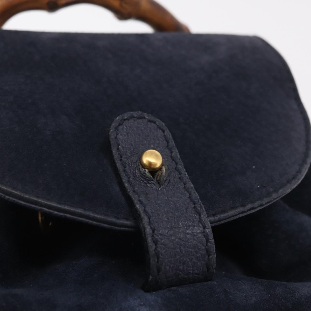 GUCCI Bamboo Backpack Suede Navy Gold 003 1998 0030 Auth 206490