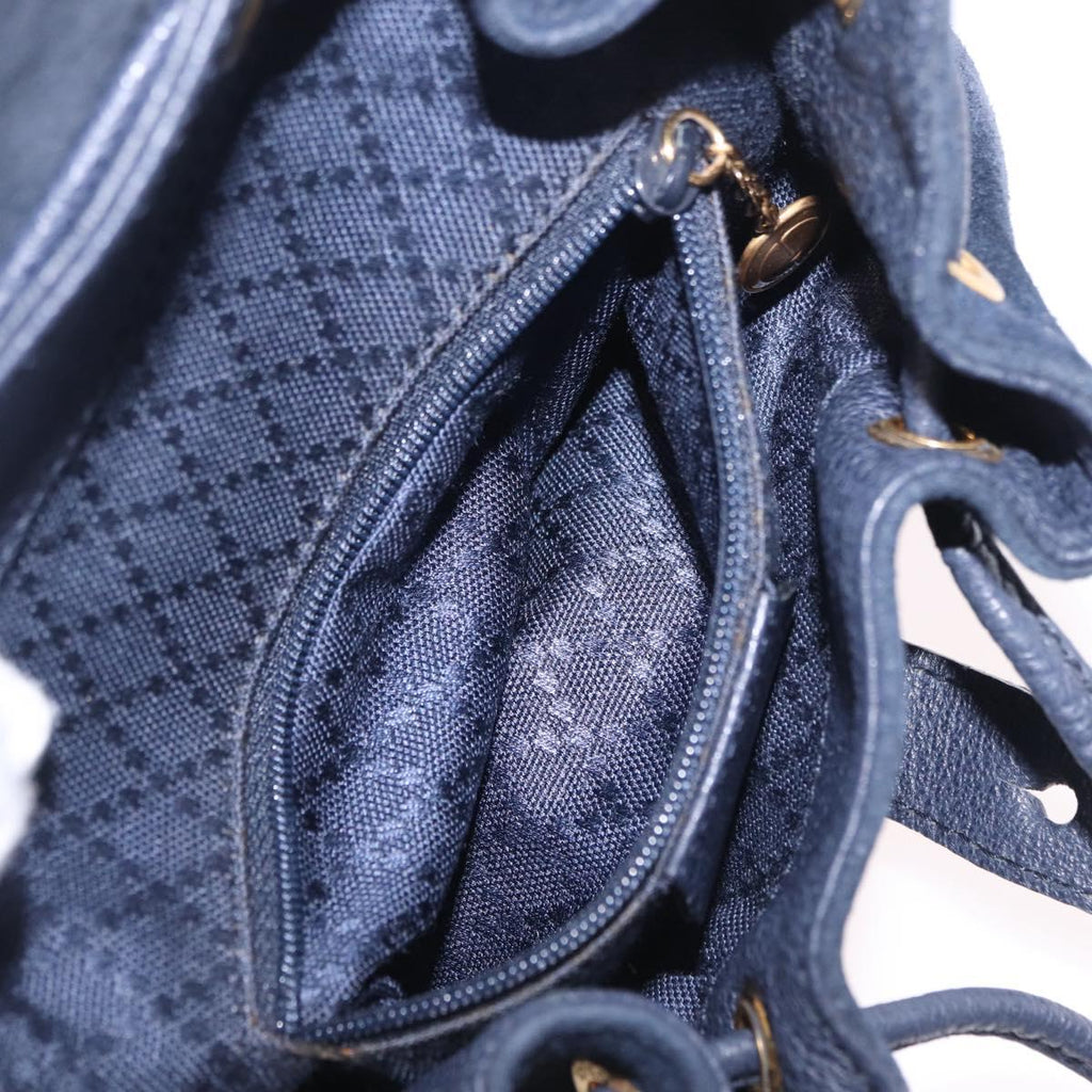 GUCCI Bamboo Backpack Suede Navy Gold 003 1998 0030 Auth 206490